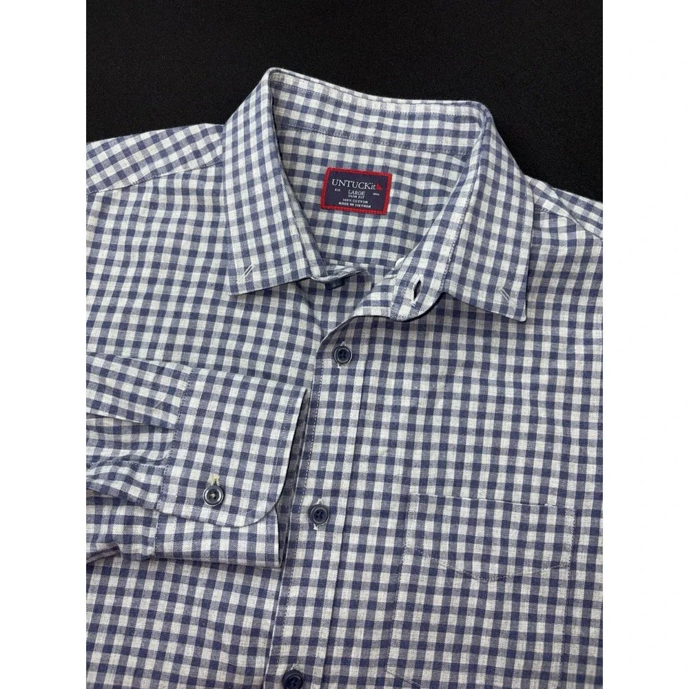 UNTUCKit Shirt Mens Large Blue Gingham Check Button Up Long Sleeve Casual